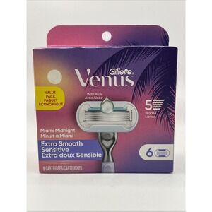 New  Venus Extra Smooth 6 Refill Cartridges Miami Midnight 5 Blades Sensitive